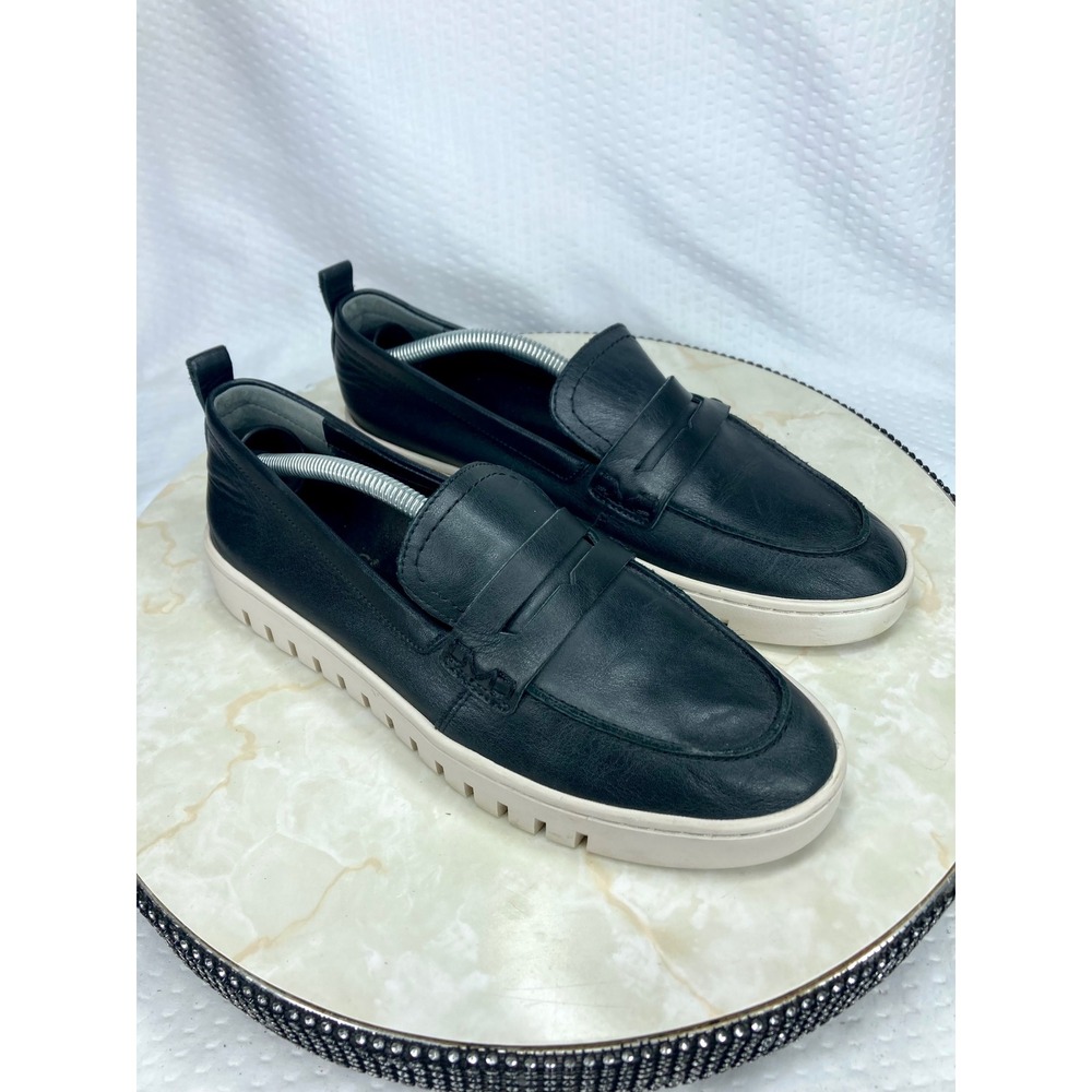 Vionic Uptown Leather Platform Penny Loafers Womens 7.5 Black Lug Sole Comfort